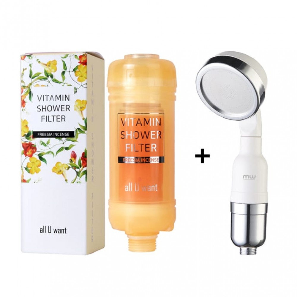 美國FDA認証 all U want維他命C+蛋白質香薰除氯沐浴過濾器(兩支套裝連花洒頭)
